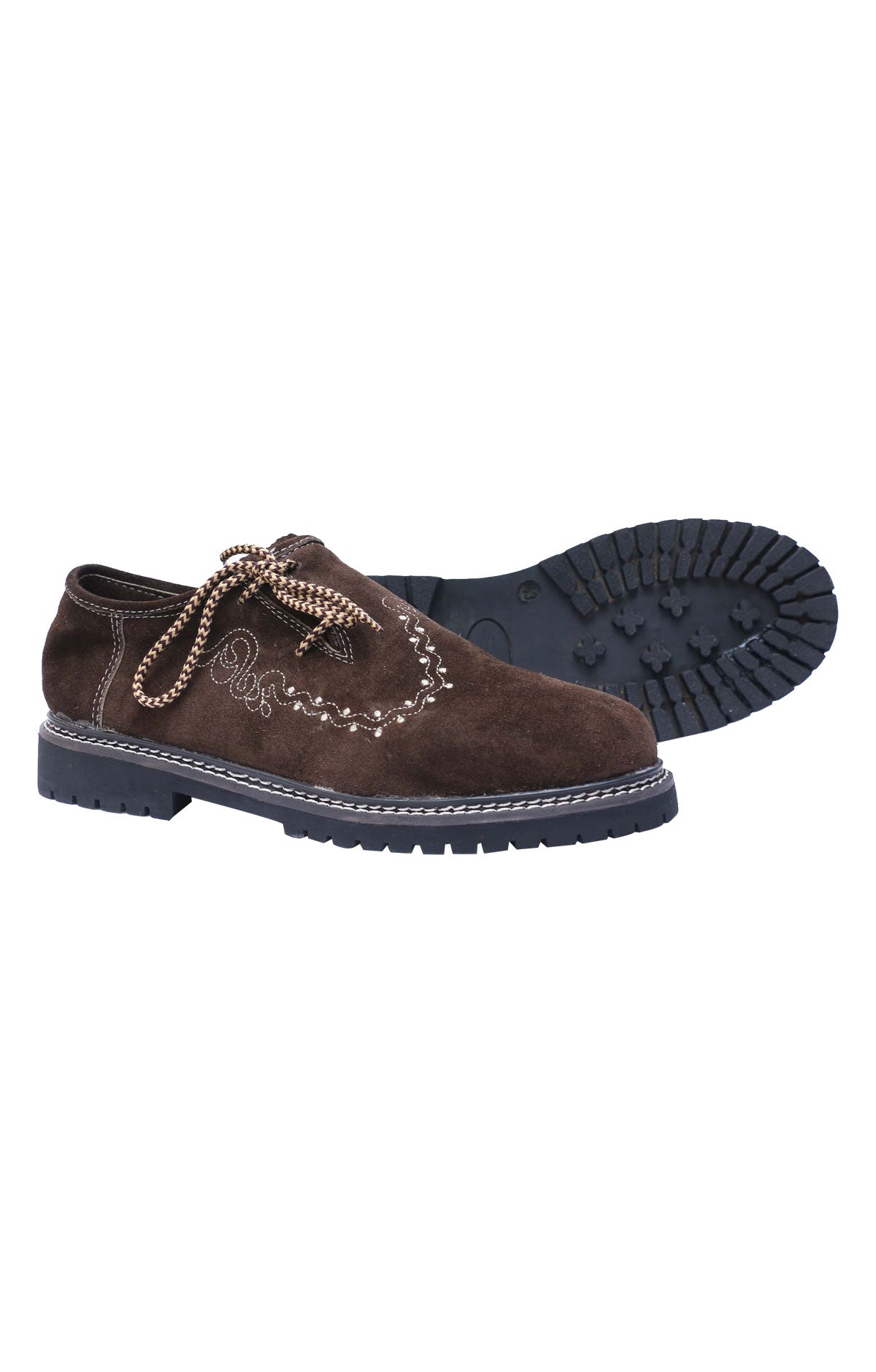 Men's Dark Brown Suede Embroidered Lederhosen Shoes
