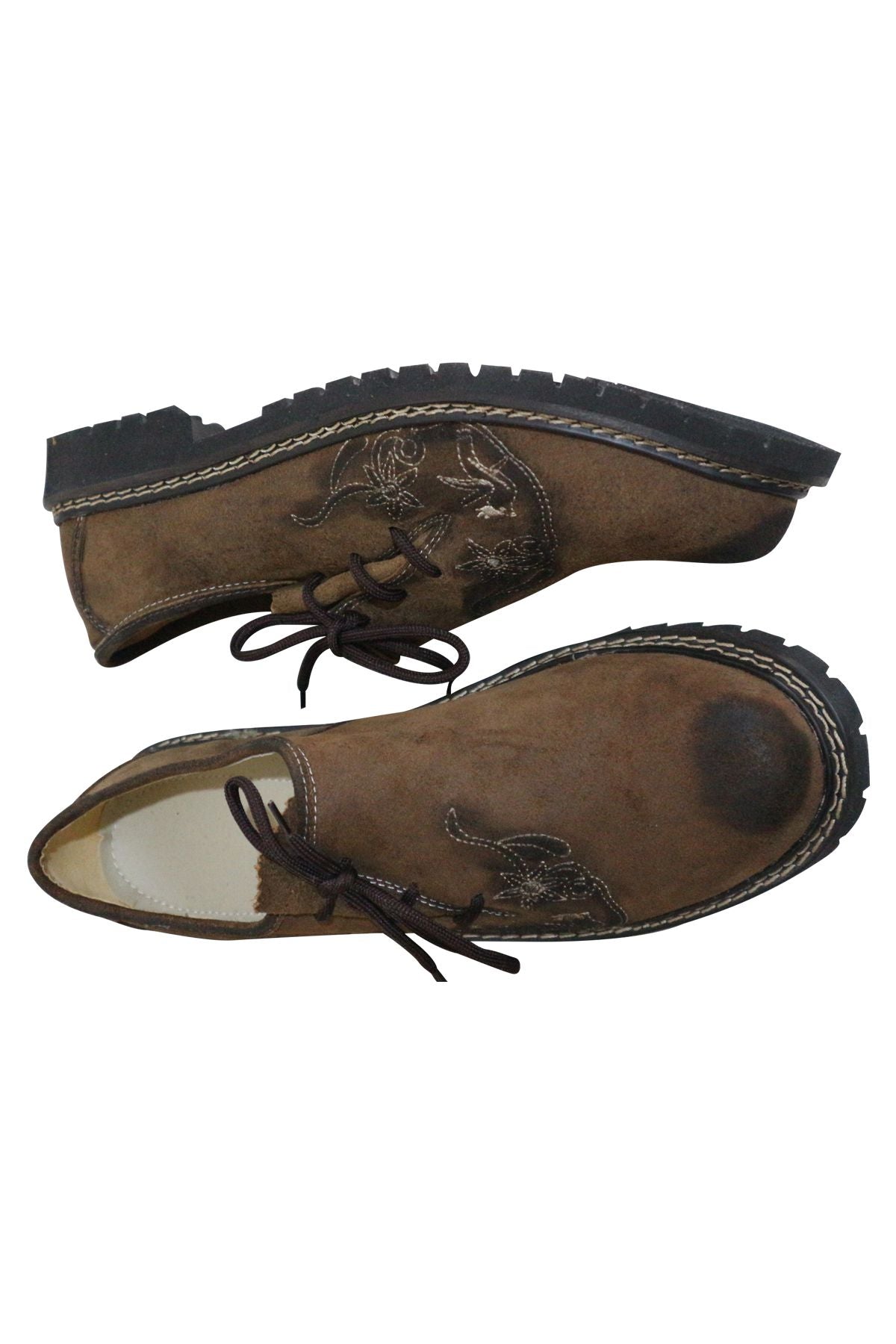 Men's Leaf-Embroidered Suede Lederhosen Shoes Brown