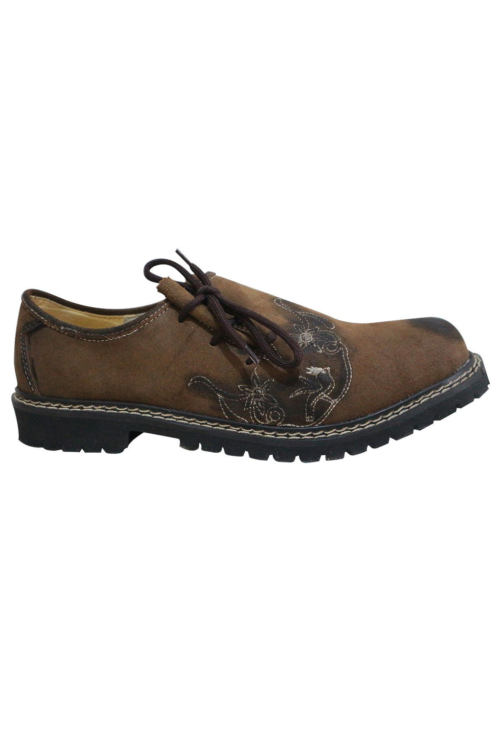 Men's Leaf-Embroidered Suede Lederhosen Shoes Brown