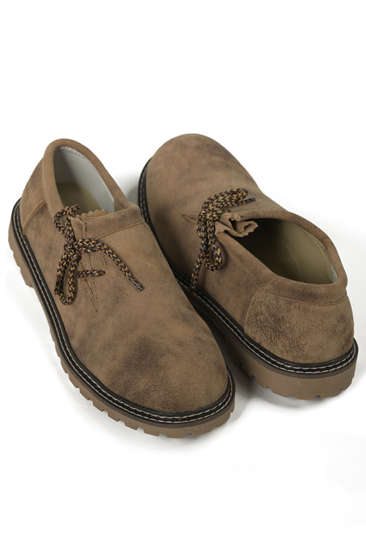 Men's Light Tan Distressed Suede Lederhosen Shoes