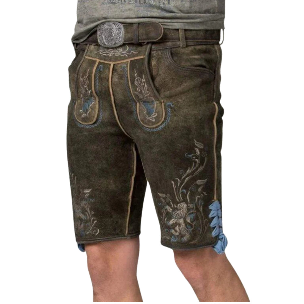 Men's Lederhosen Shorts with Bavarian Lion Tee Set
