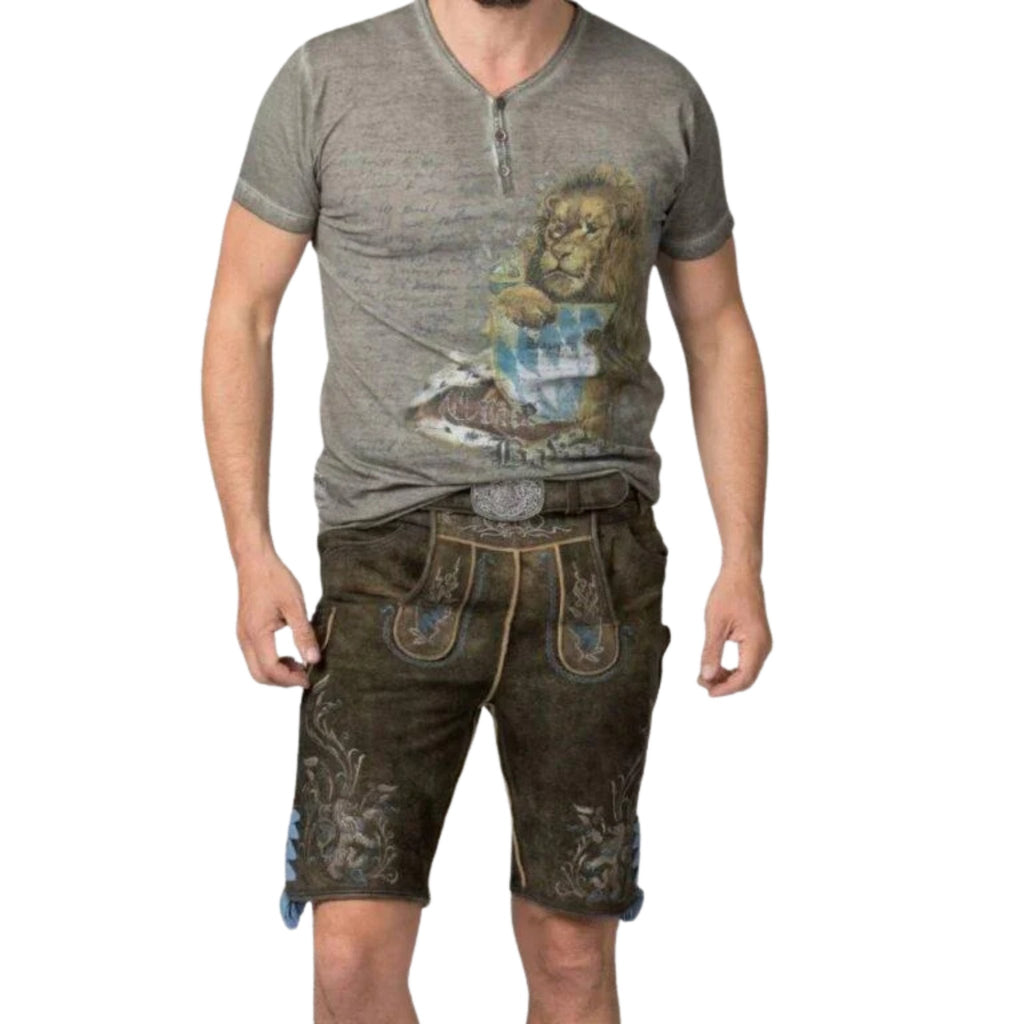 Men's Lederhosen Shorts with Bavarian Lion Tee Set