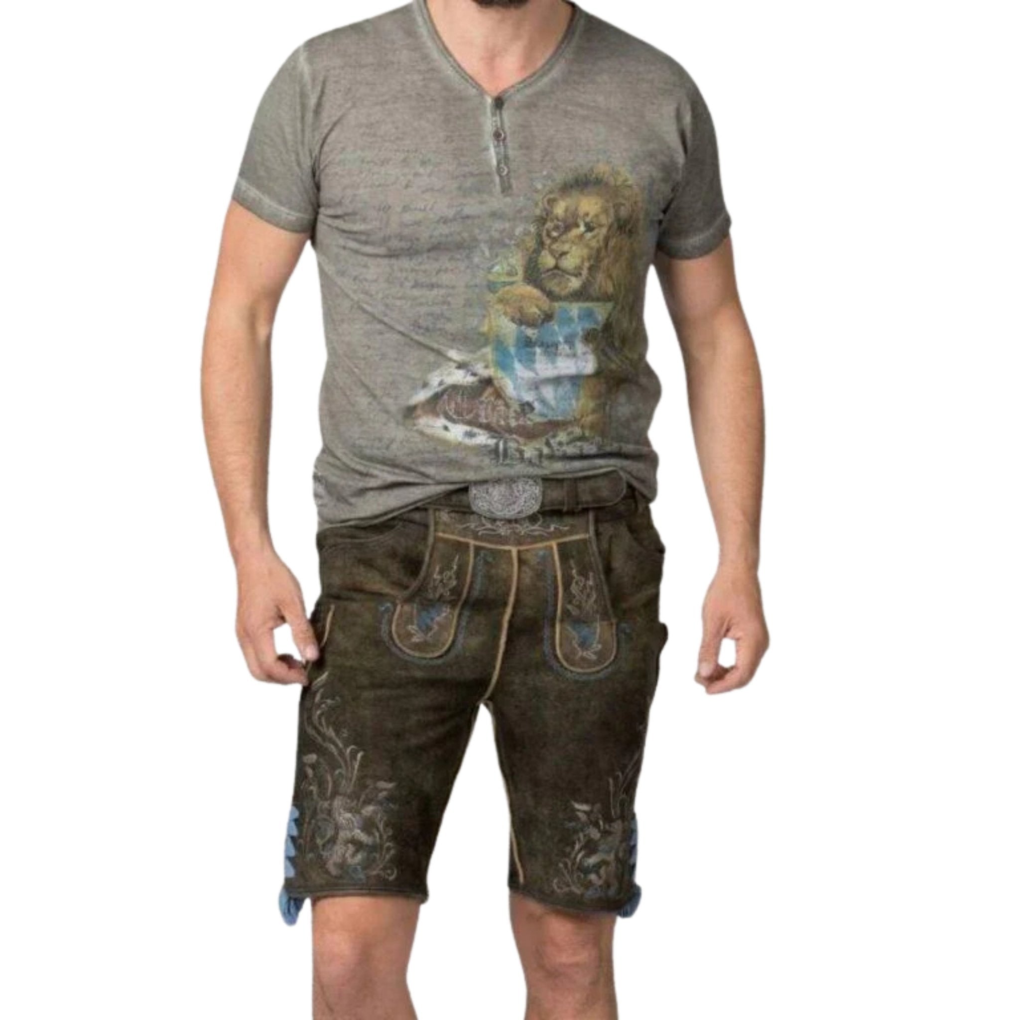 Men's Lederhosen Shorts with Bavarian Lion Tee Set