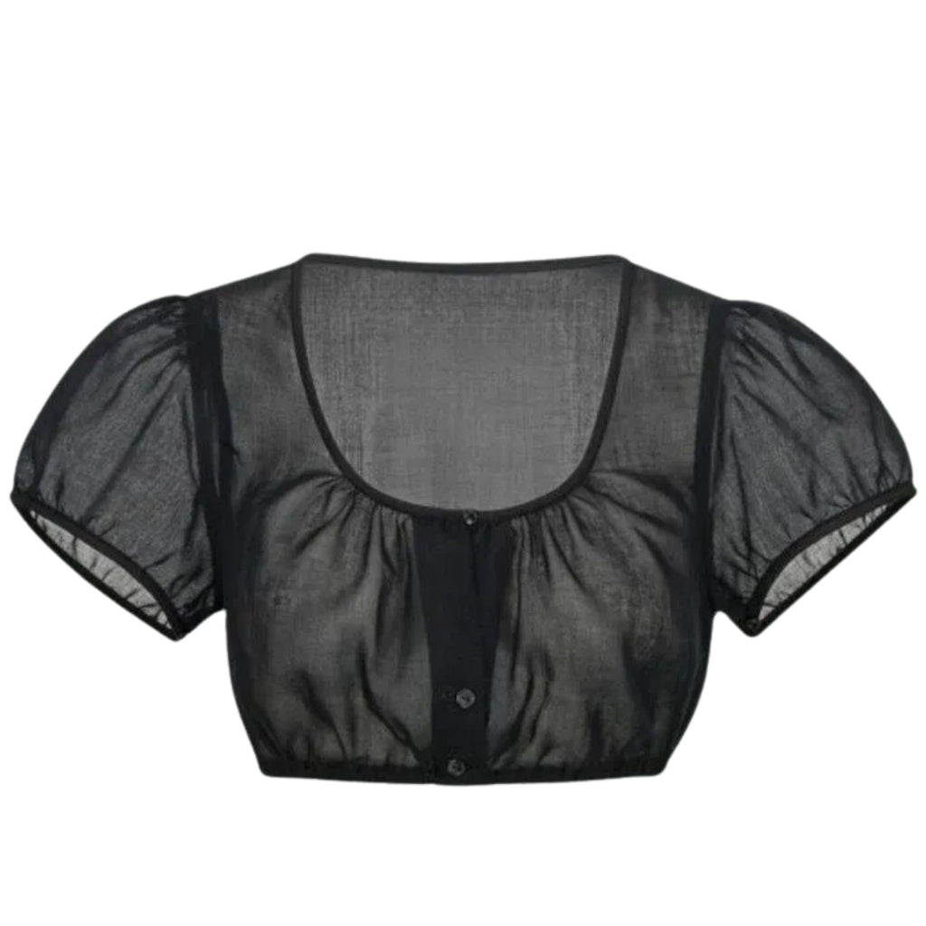 Women's Sheer Black Dirndl Blouse | Puff Sleeve Top