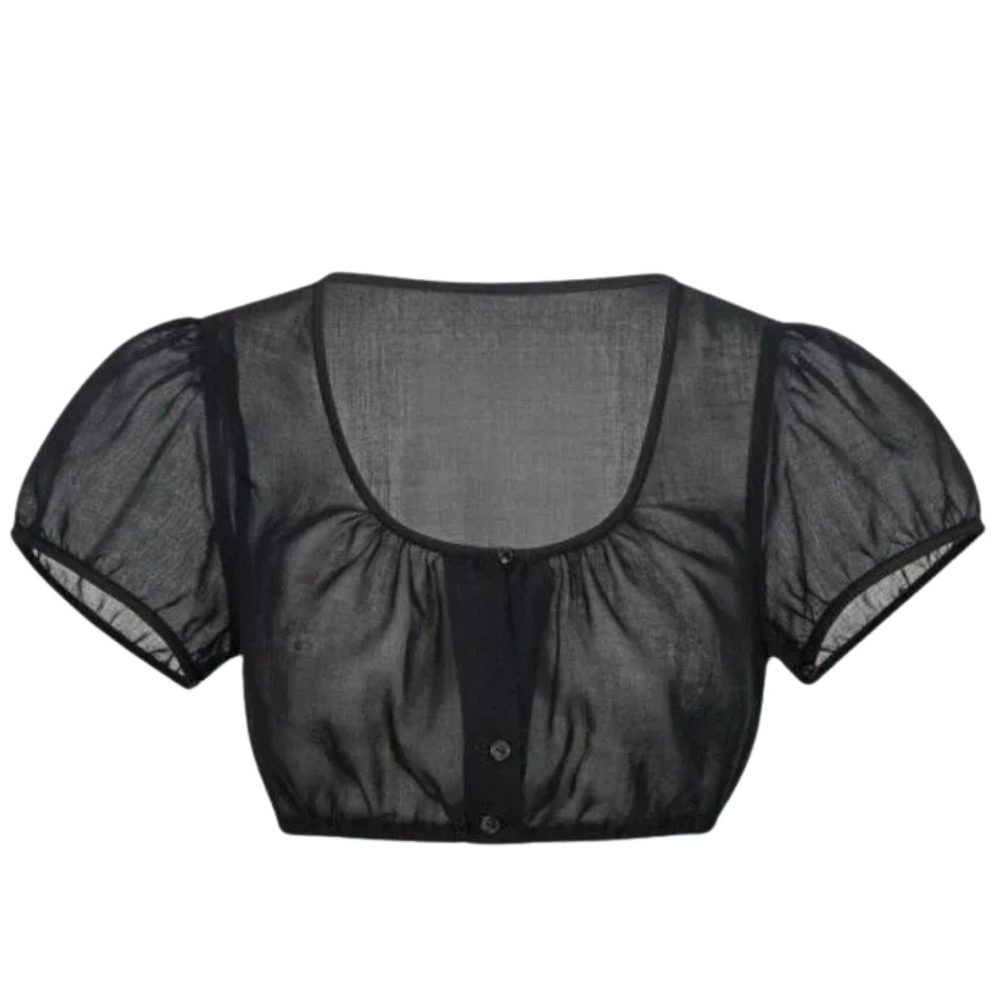 Women's Sheer Black Dirndl Blouse | Puff Sleeve Top