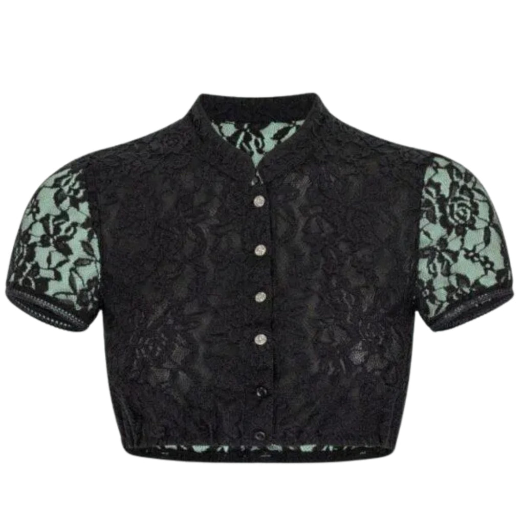 Black Lace Dirndl Blouse with Mint Lining | Women's