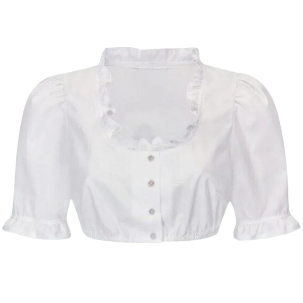 White Dirndl Blouse with Ruffled Collar | Women's