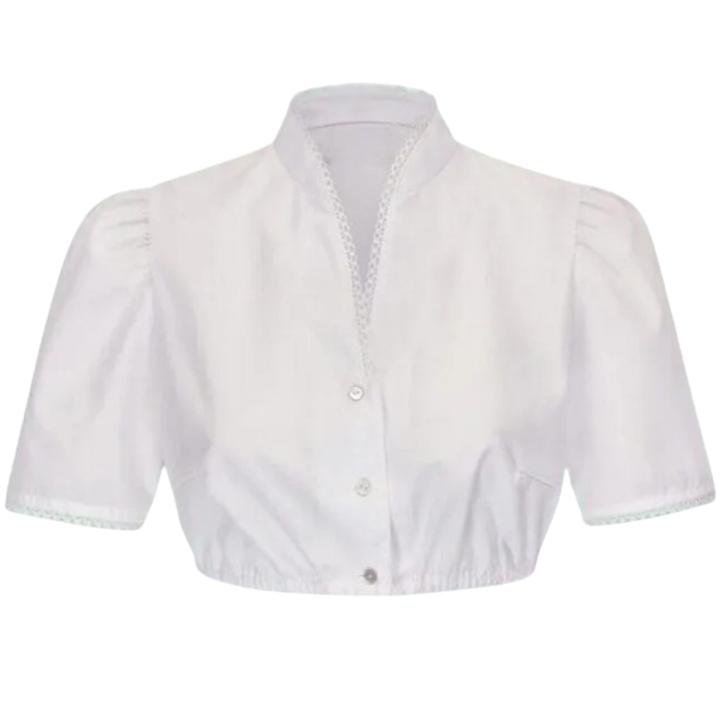 Simple White Dirndl Blouse with Crochet Trim