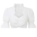 White Dirndl Blouse with Ruffle Trim & Bell Sleeves