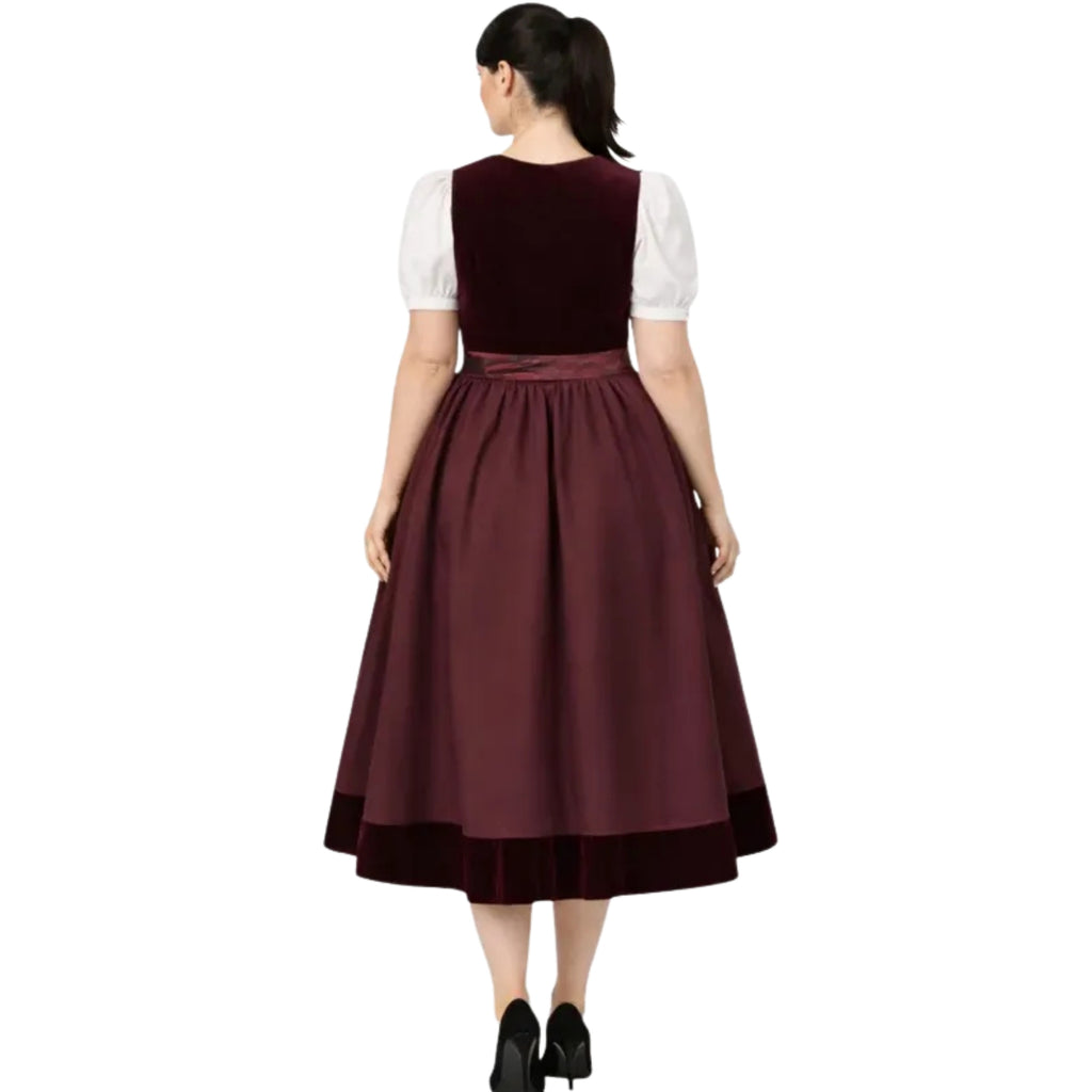 Burgundy Velvet Plus Size Dirndl Dress with Bow