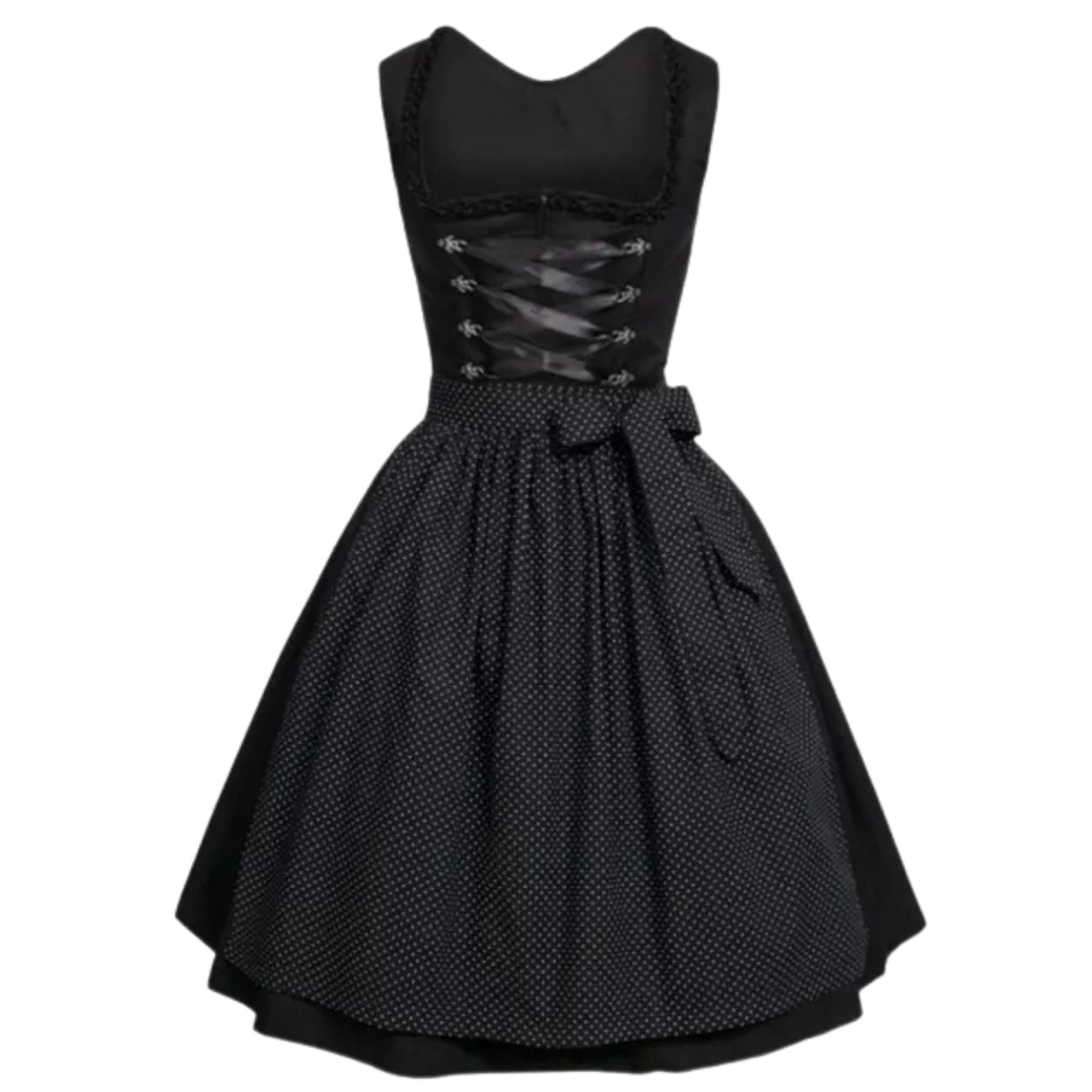 Black Dirndl Dress with Polka Dot Skirt