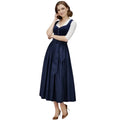 Navy Velvet Dirndl Dress with Button Front and Bow
