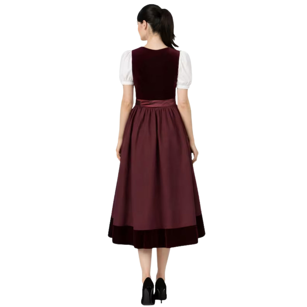 Burgundy Velvet Dirndl Dress with Taffeta Skirt