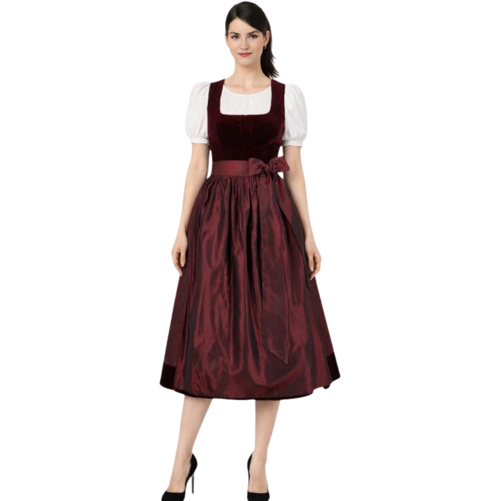 Burgundy Velvet Dirndl Dress with Taffeta Skirt