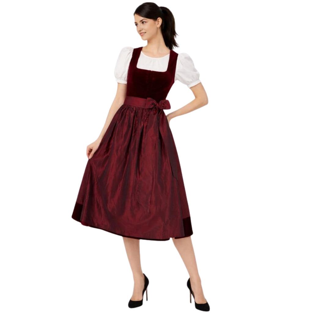 Burgundy Velvet Dirndl Dress with Taffeta Skirt