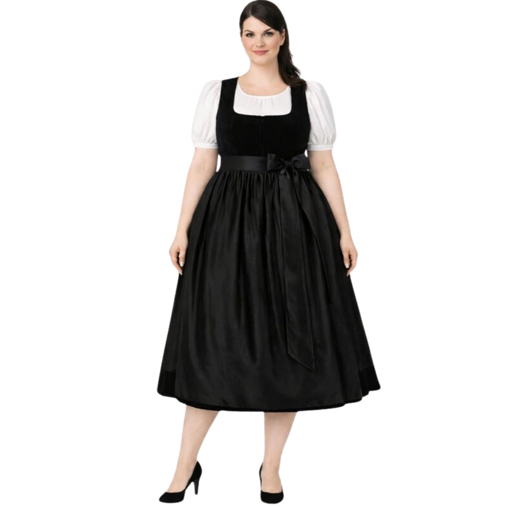 Plus Size Black Velvet Dirndl Dress – Oktoberfest