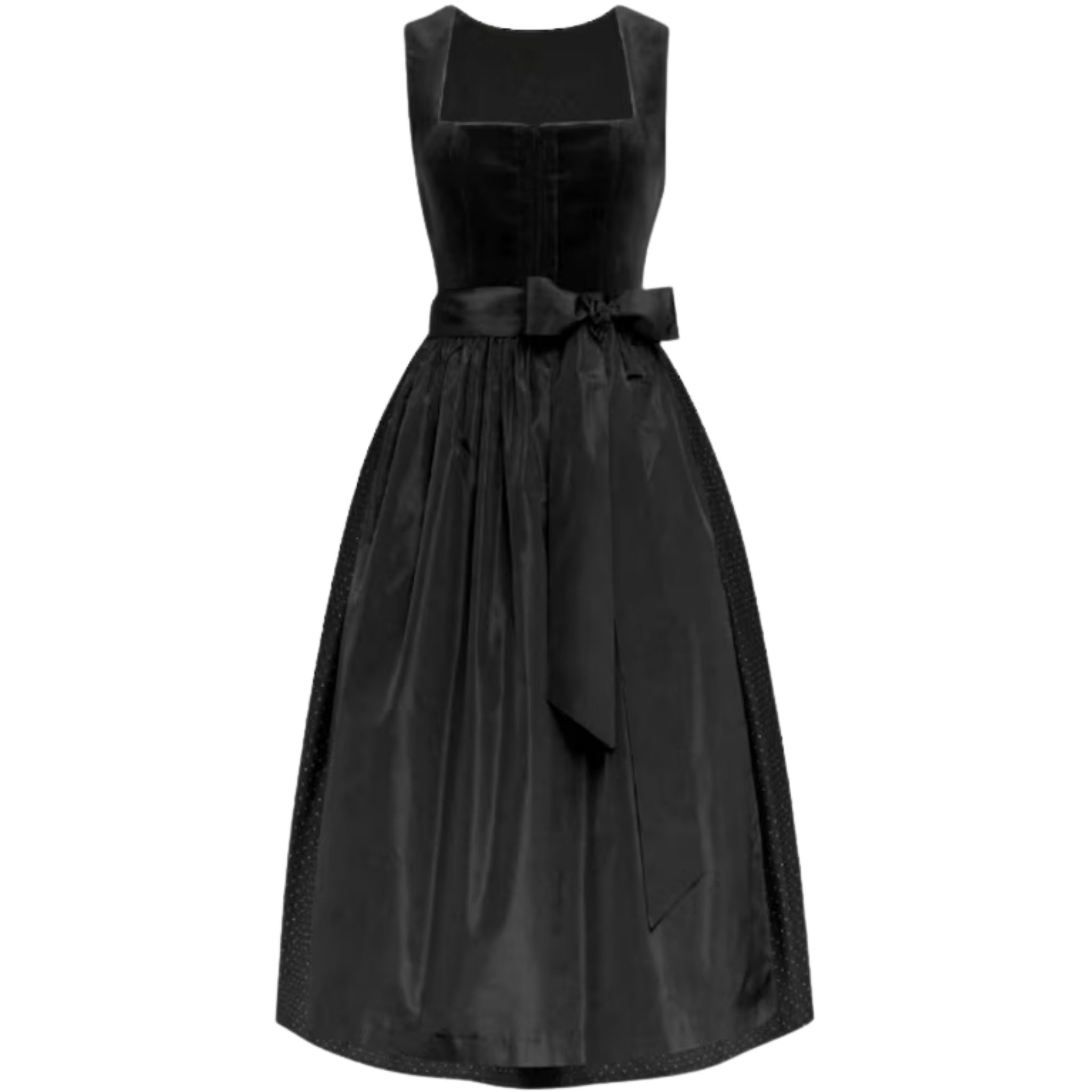 Black Velvet Dirndl Dress with Pin Dot Skirt