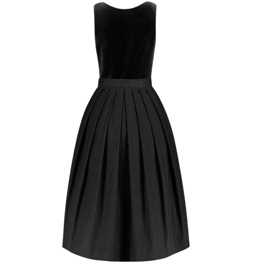 Black Velvet Dirndl Dress with Pin Dot Skirt