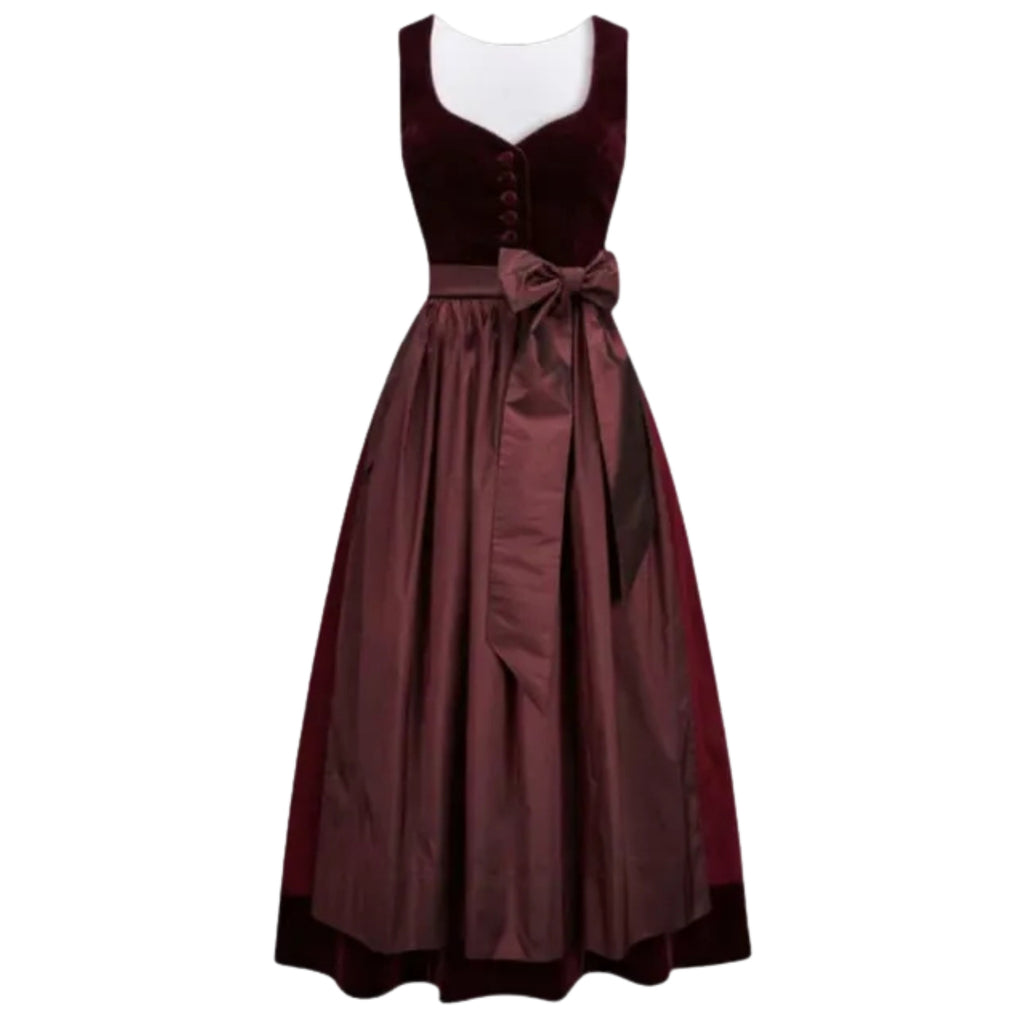 Wine Velvet Dirndl Dress with Satin Skirt