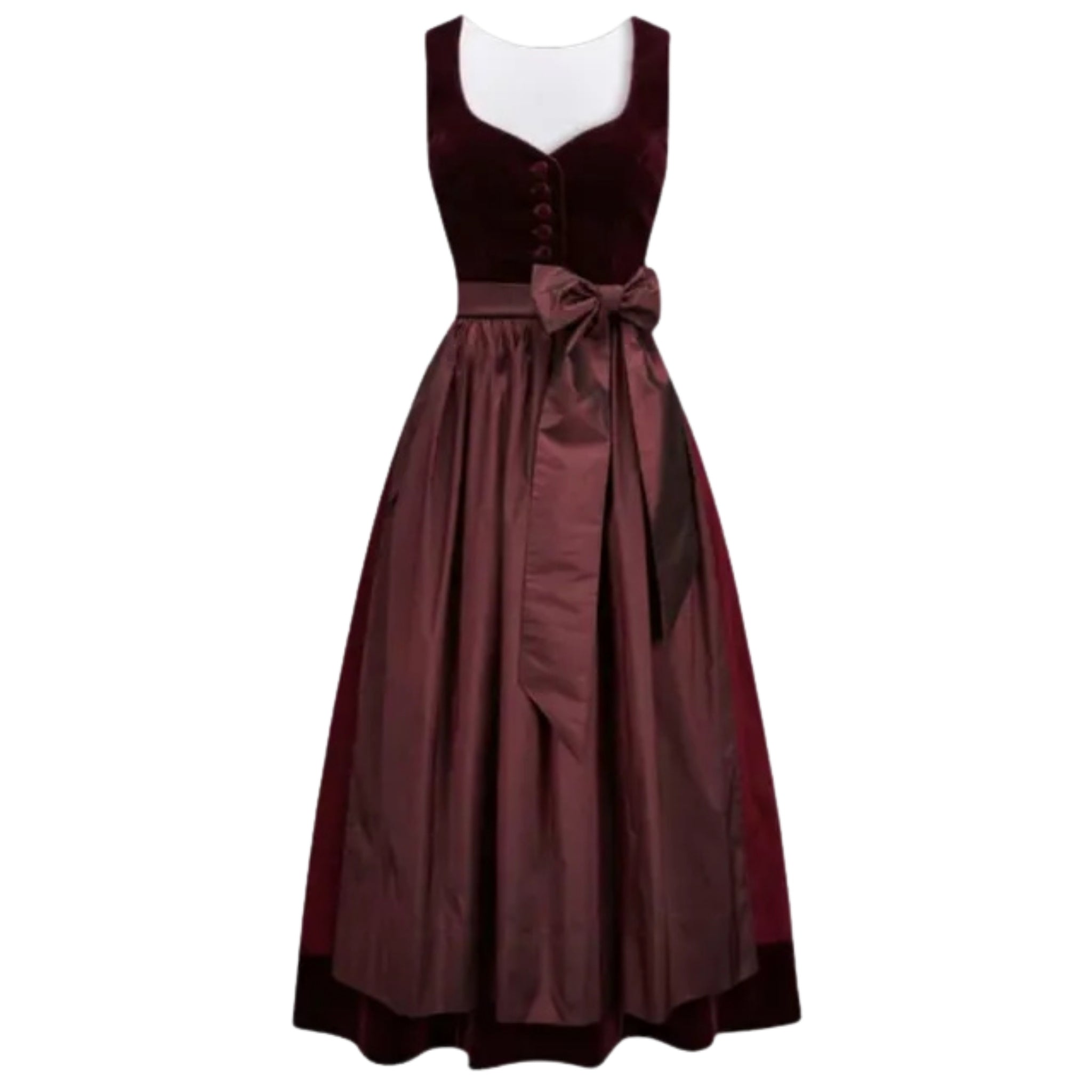 Wine Velvet Dirndl Dress with Satin Skirt