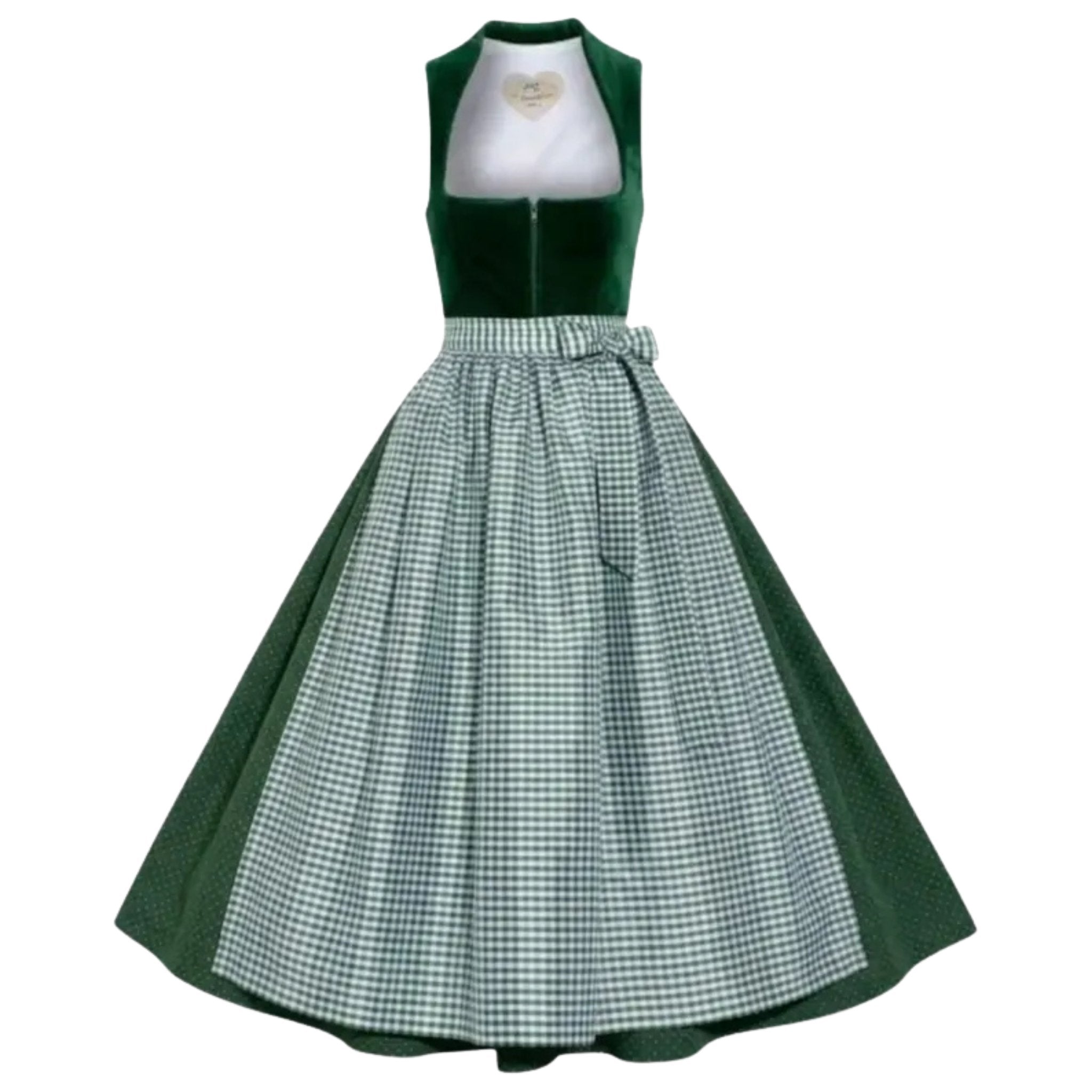 Green Velvet Halter Dirndl Dress with Gingham