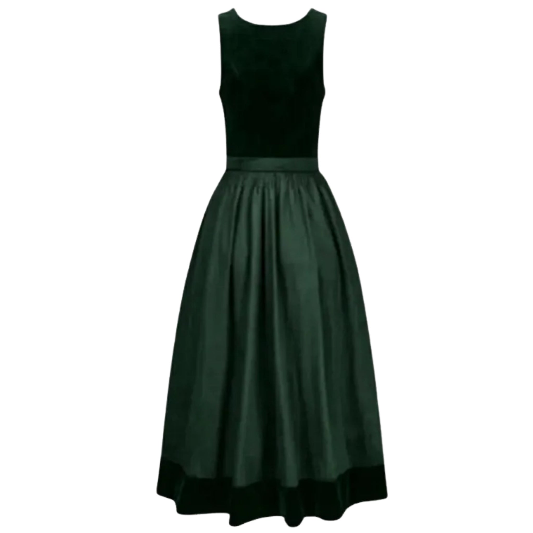 Green Velvet Midi Dress with Button Front and Bow