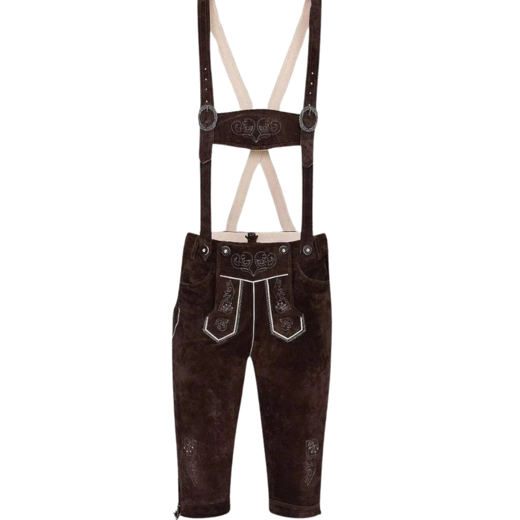 Brown Suede Lederhosen with Embroidered Suspenders