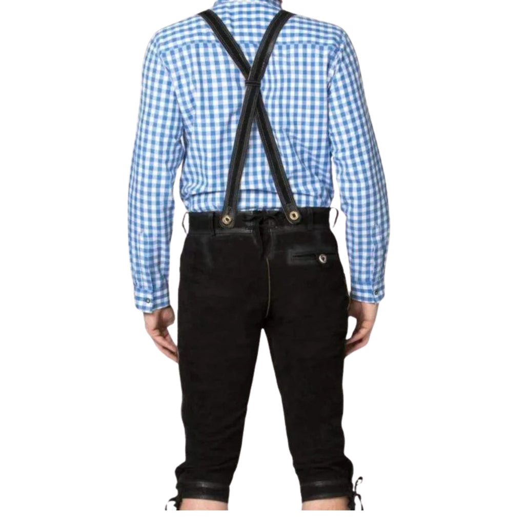 Black Suede Lederhosen with Embroidered Suspenders
