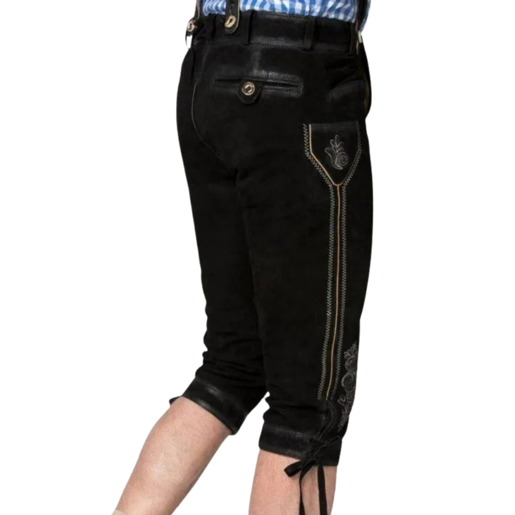 Black Suede Lederhosen with Embroidered Suspenders
