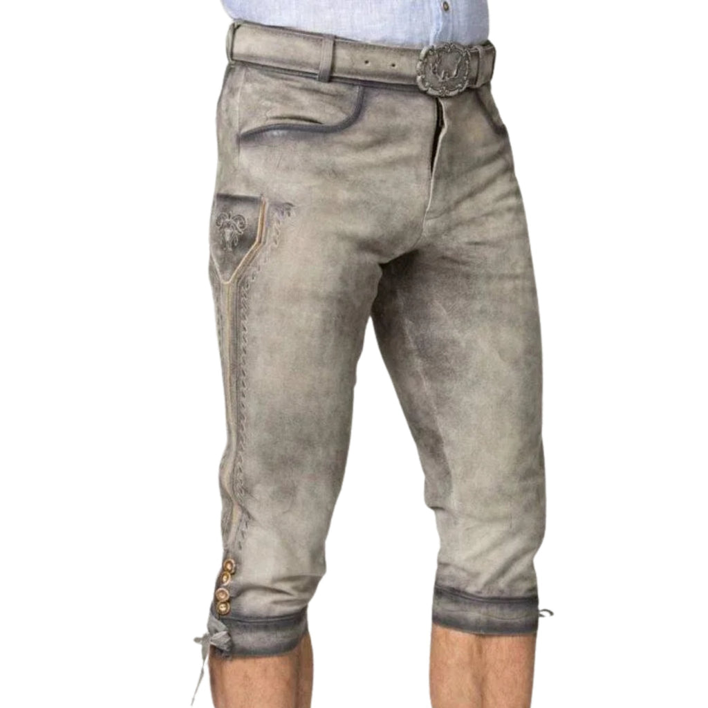 Grey Distressed Lederhosen with Belt & Buckle