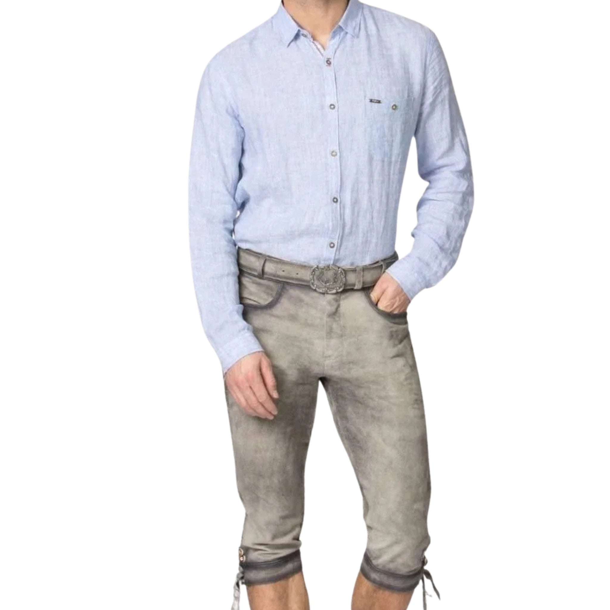 Grey Distressed Lederhosen with Belt & Buckle