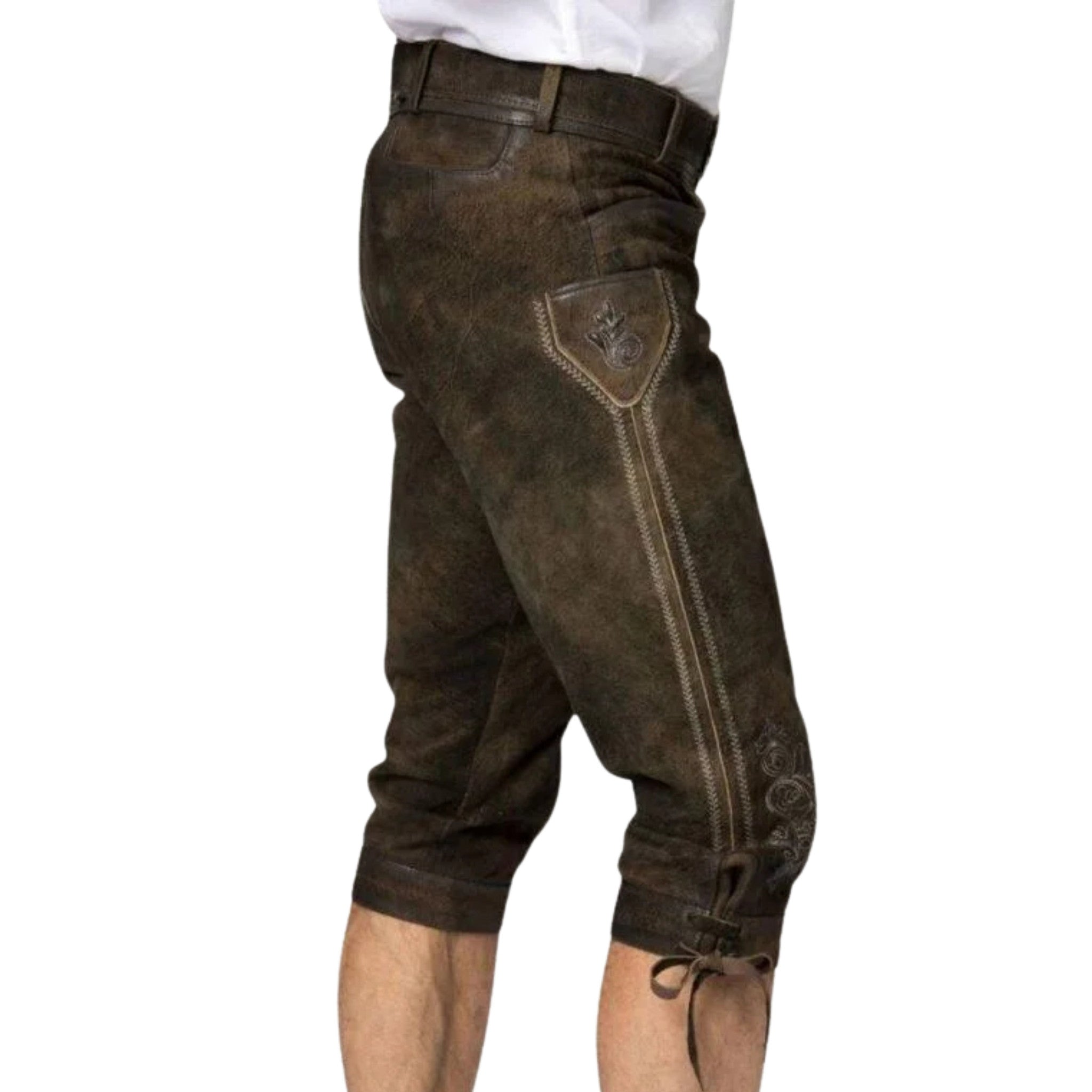 Olive Brown Lederhosen with Belt & Embroidery