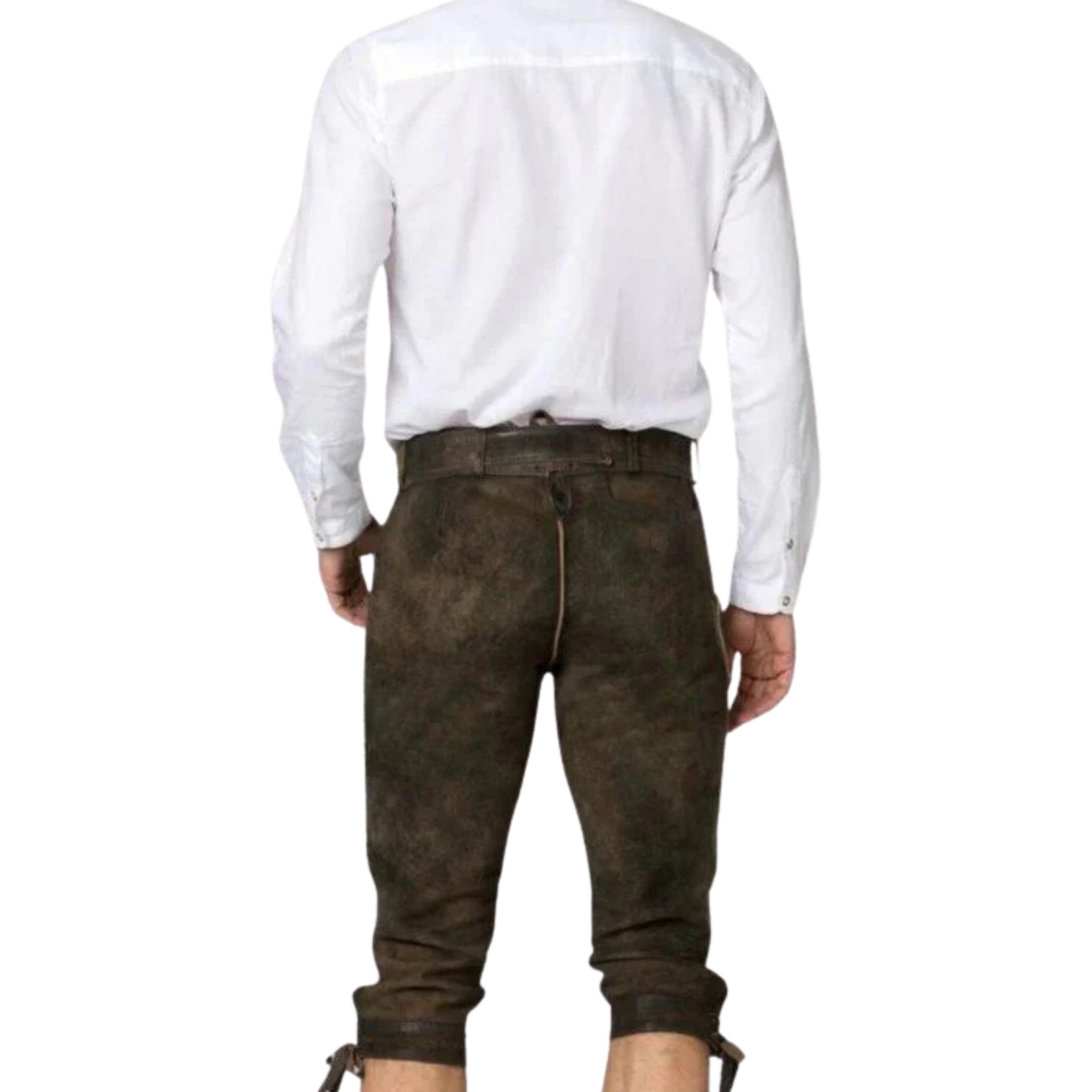 Olive Brown Lederhosen with Belt & Embroidery
