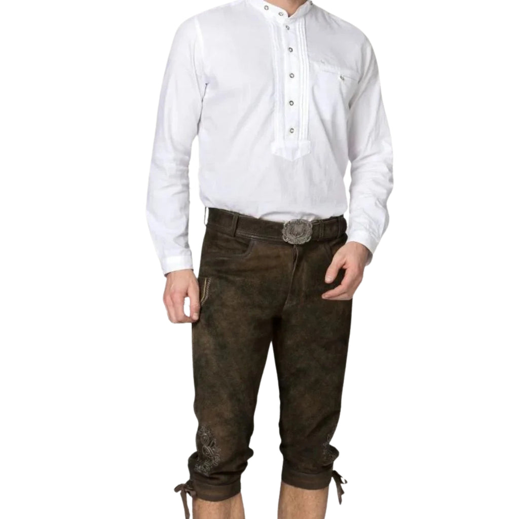 Olive Brown Lederhosen with Belt & Embroidery