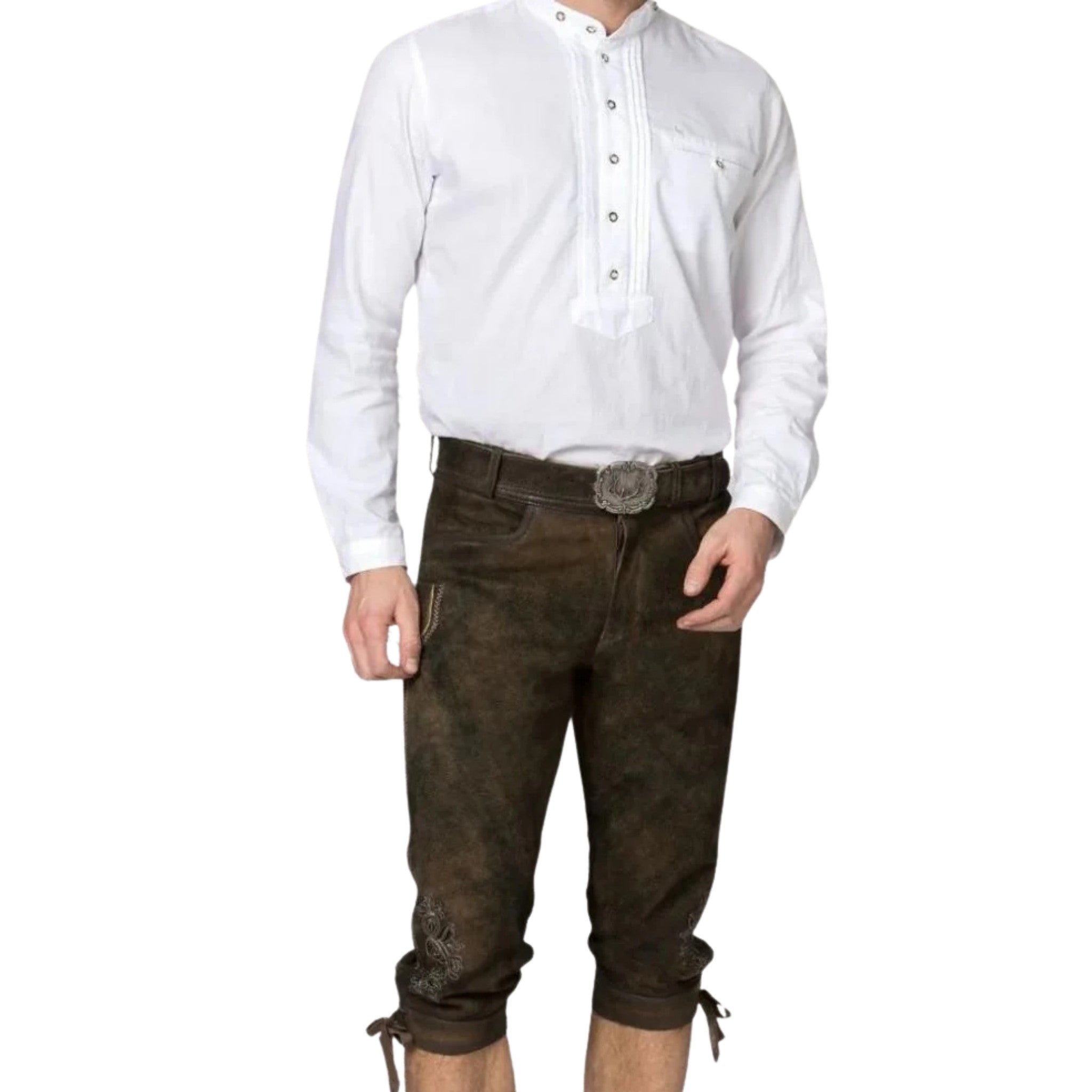 Olive Brown Lederhosen with Belt & Embroidery