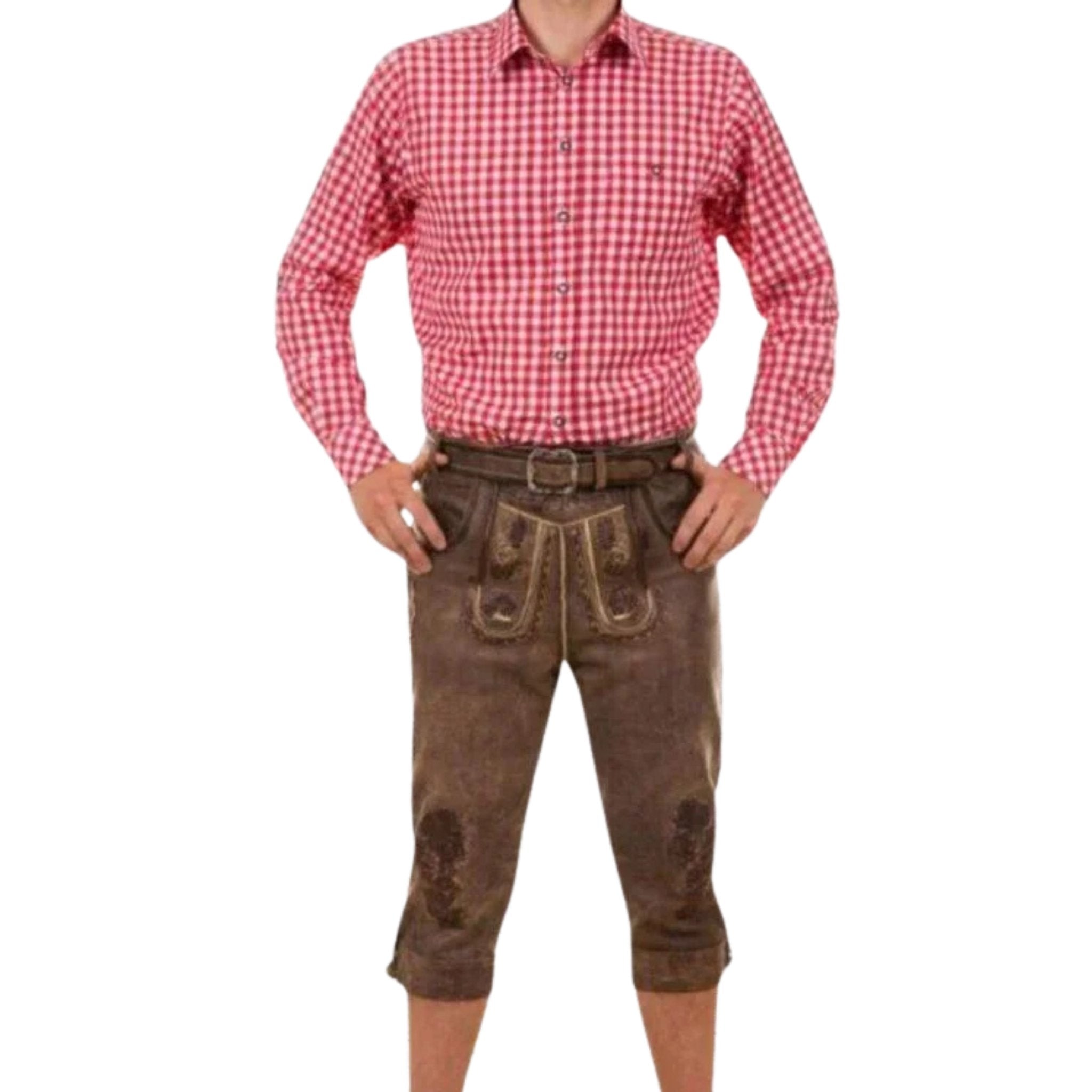 Brown Distressed Lederhosen with Belt & Buckle