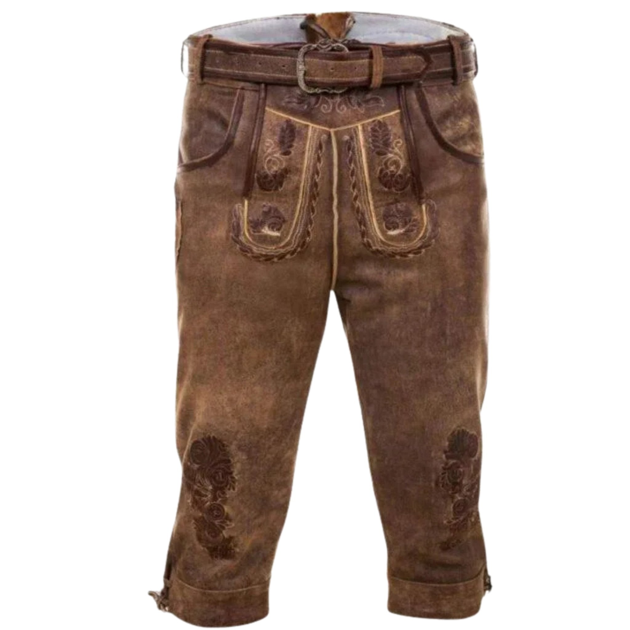 Brown Distressed Lederhosen with Belt & Buckle