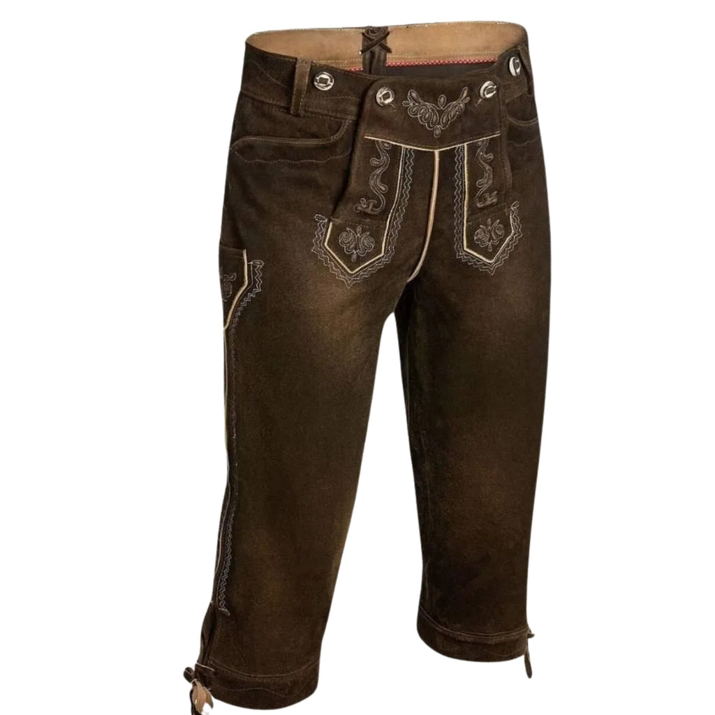 Brown Suede Lederhosen with Contrast Embroidery