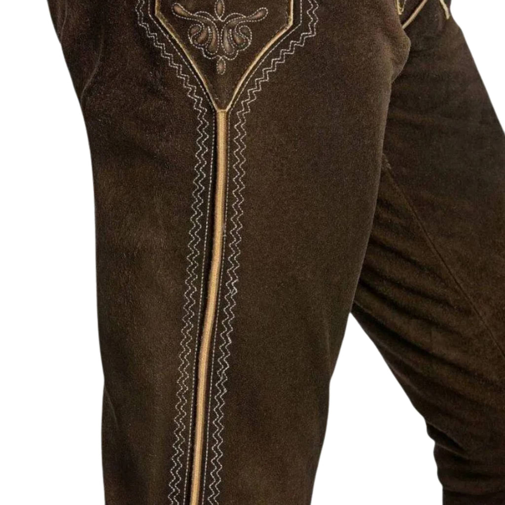 Brown Suede Lederhosen with Contrast Embroidery