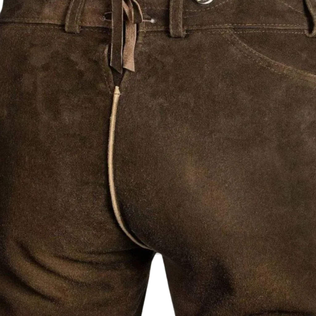 Brown Suede Lederhosen with Contrast Embroidery