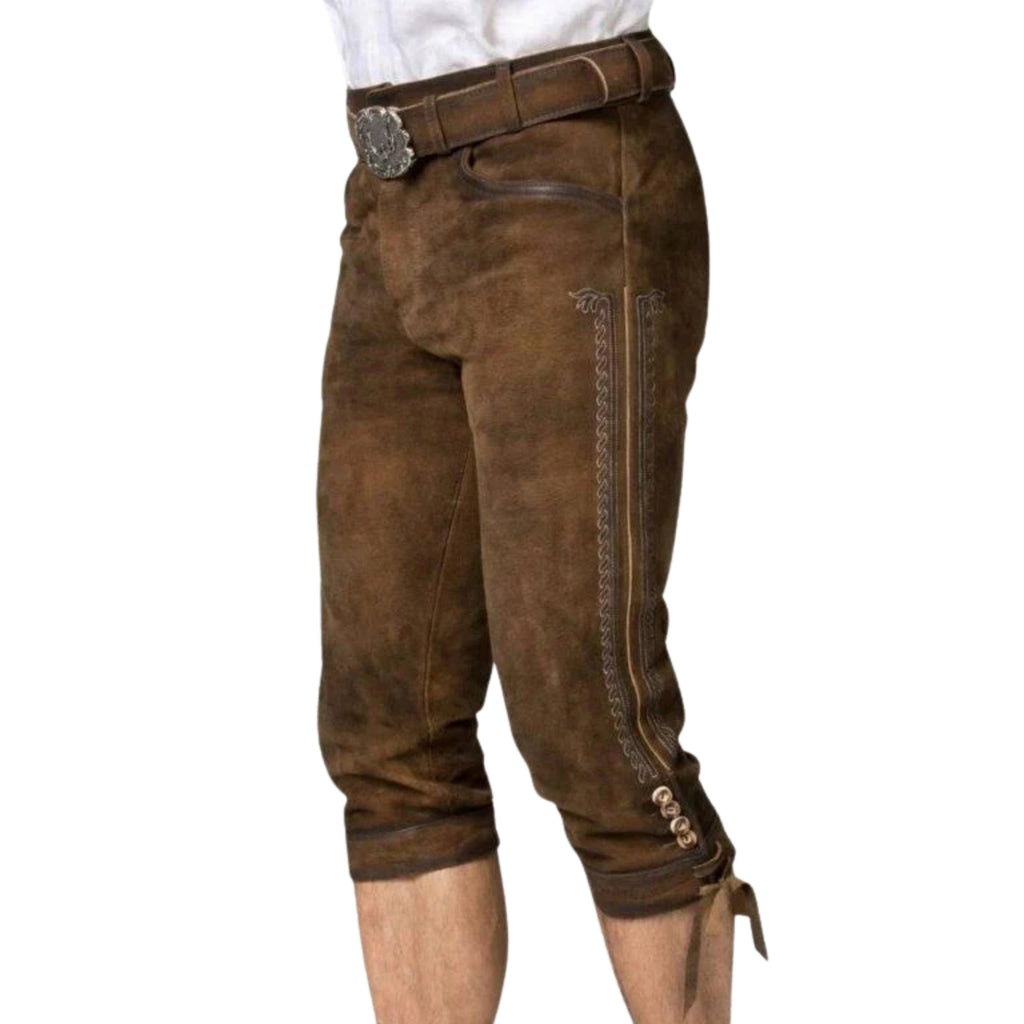 Brown Lederhosen with Belt & Side Embroidery