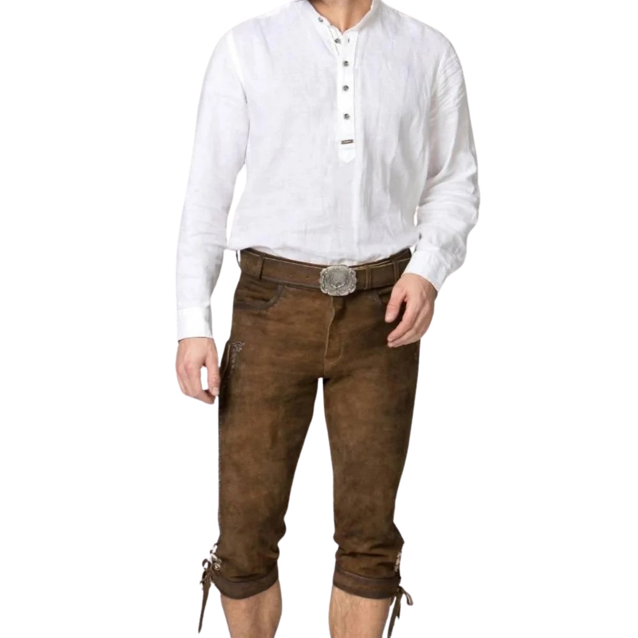 Brown Lederhosen with Belt & Side Embroidery
