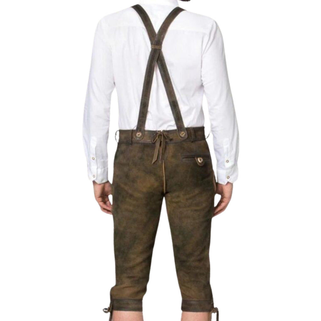 Olive Distressed Lederhosen with H-Back Straps