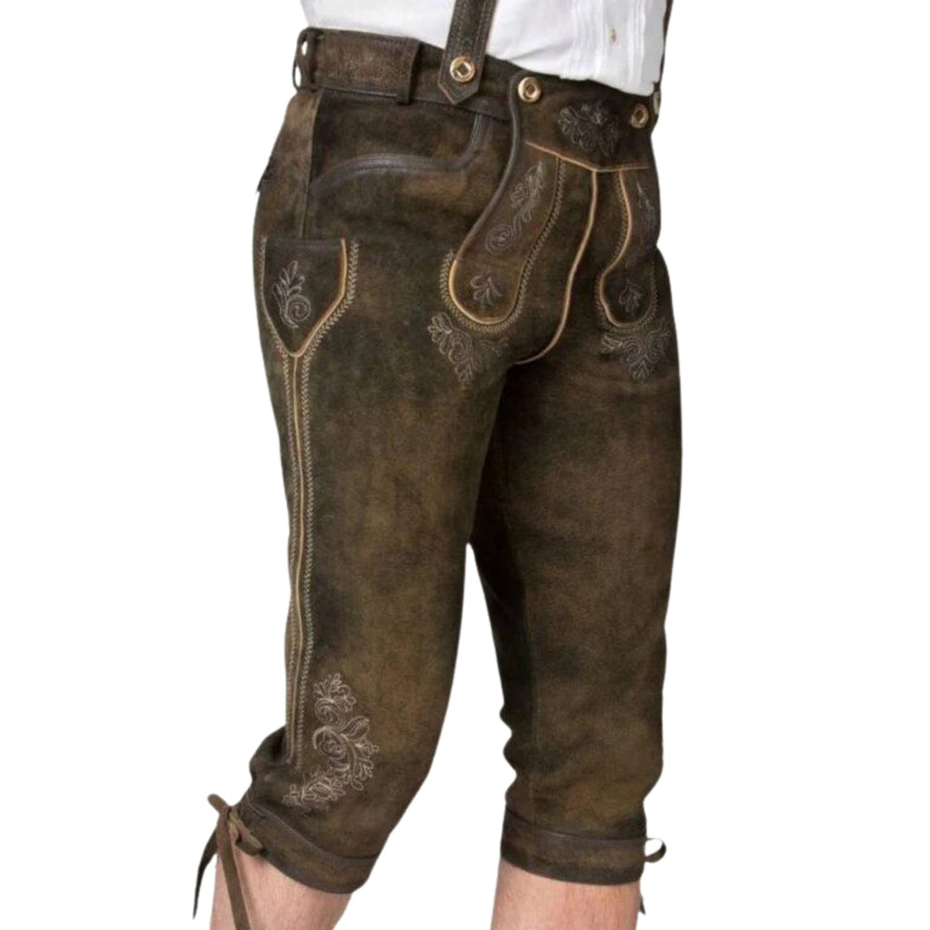Olive Distressed Lederhosen with H-Back Straps