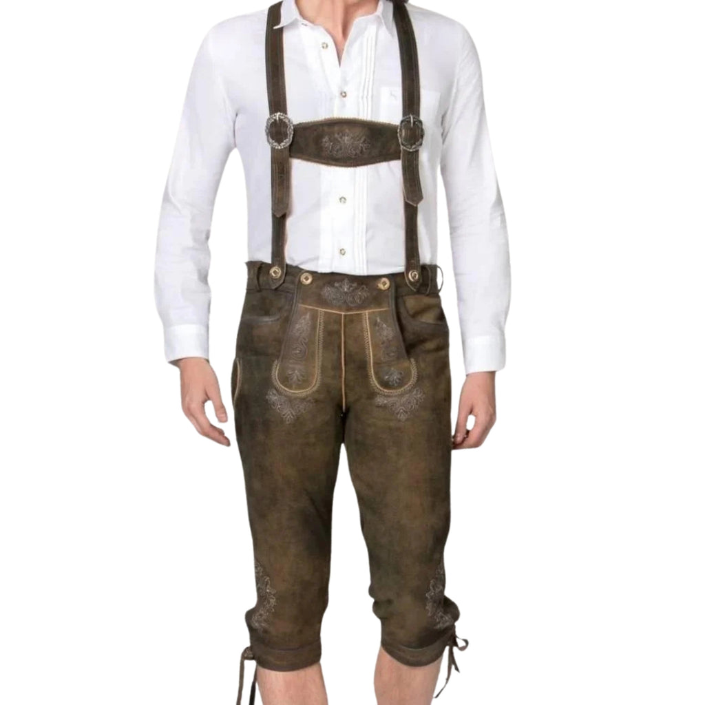 Olive Distressed Lederhosen with H-Back Straps