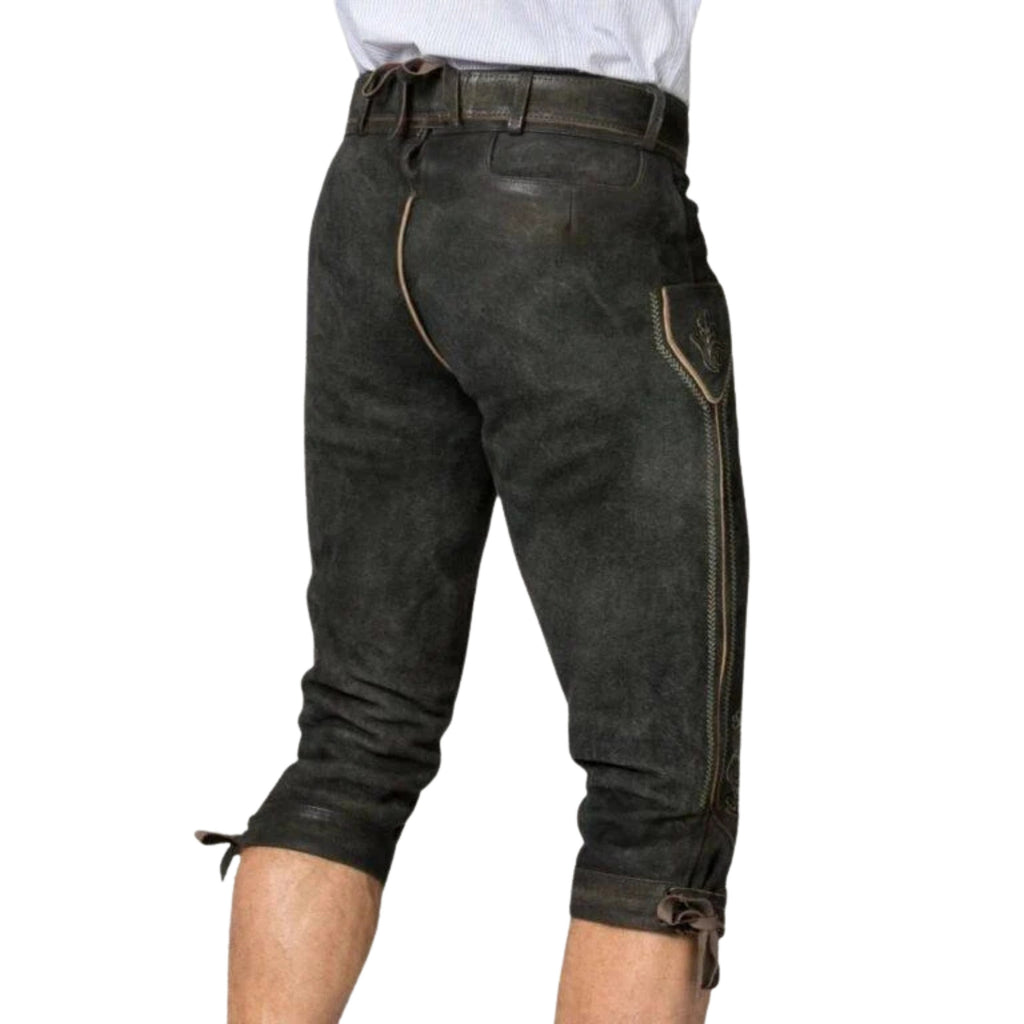 Charcoal Grey Lederhosen with Belt & Embroidery