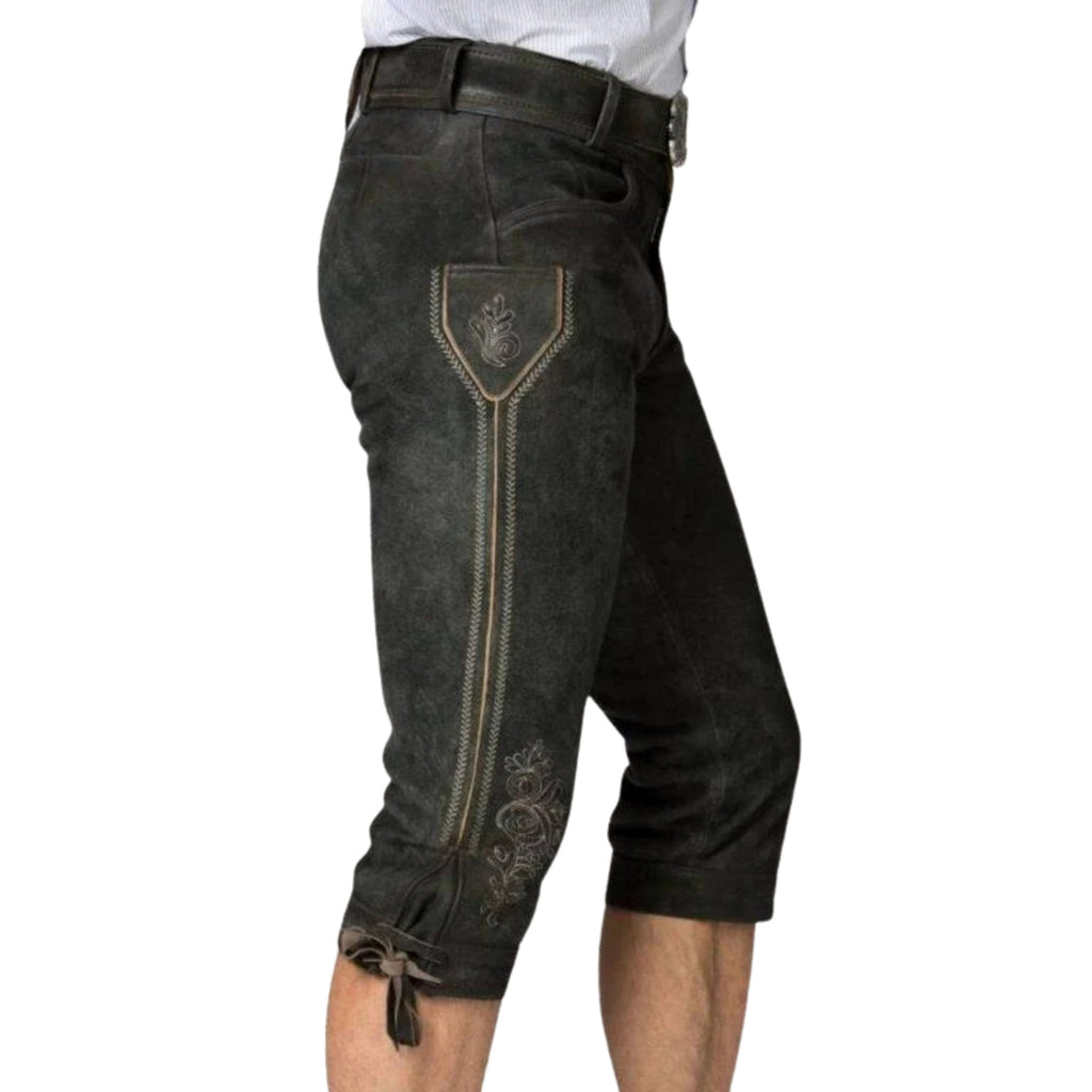 Charcoal Grey Lederhosen with Belt & Embroidery