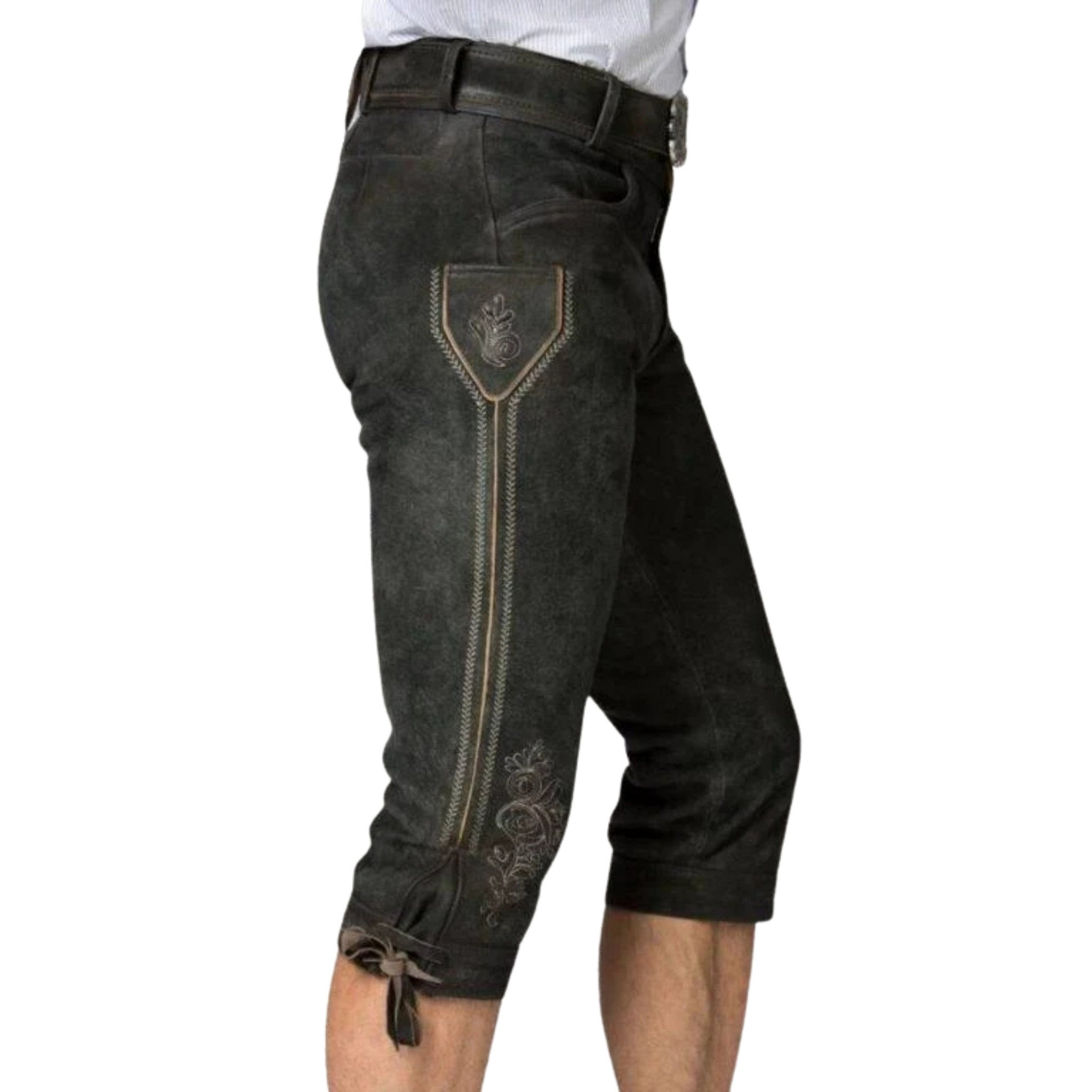 Charcoal Grey Lederhosen with Belt & Embroidery