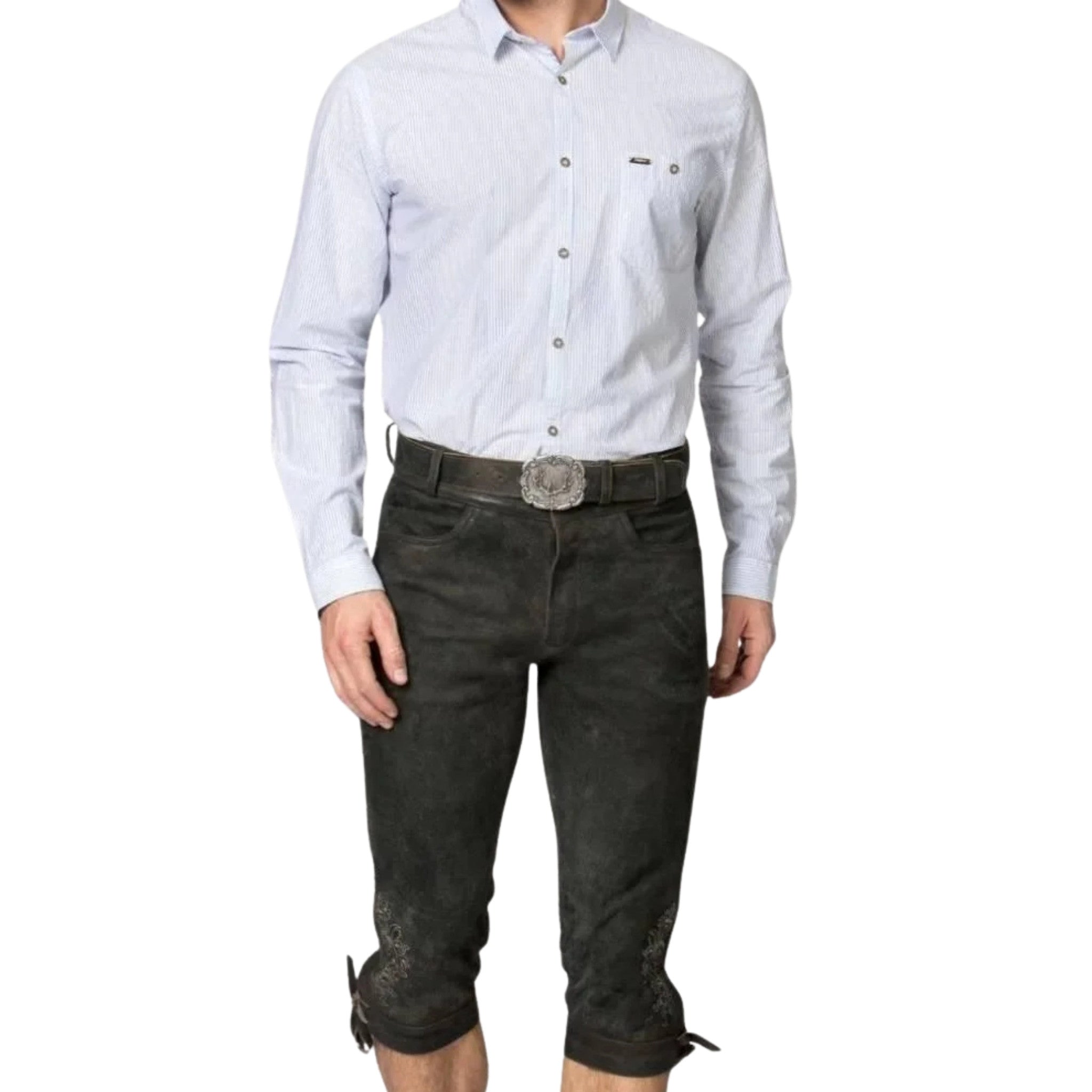 Charcoal Grey Lederhosen with Belt & Embroidery