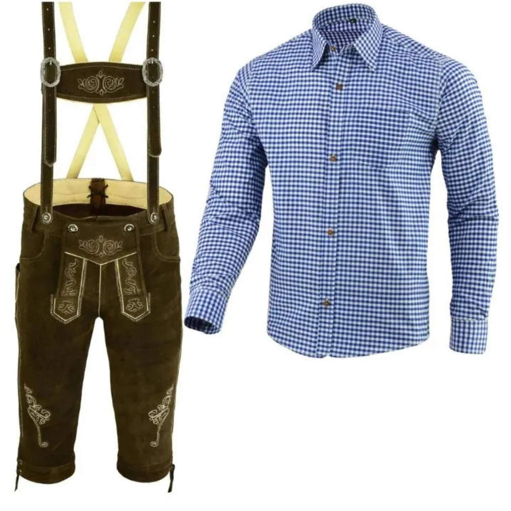 Men's Blue Lederhosen Outfit Set with Shirt & Shoes